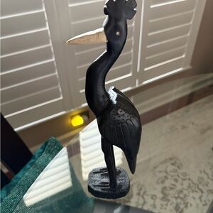 Vintage Black Wooden Crane Figurine - Home Accents Decor